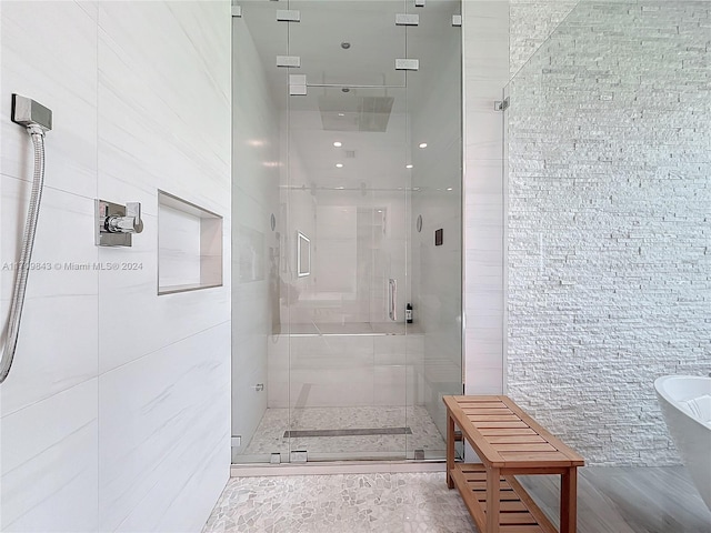 bathroom with plus walk in shower