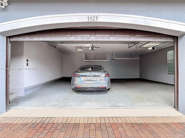 garage with a garage door opener