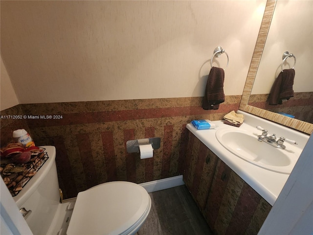 bathroom featuring wood-type flooring, toilet, and sink