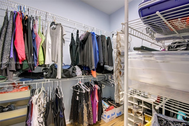 walk in closet with hardwood / wood-style flooring