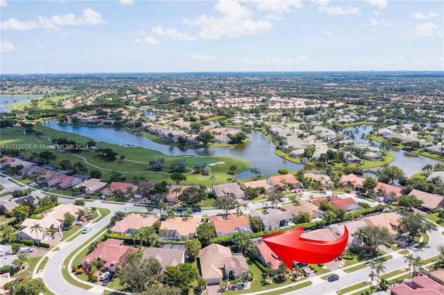 aerial view with a water view