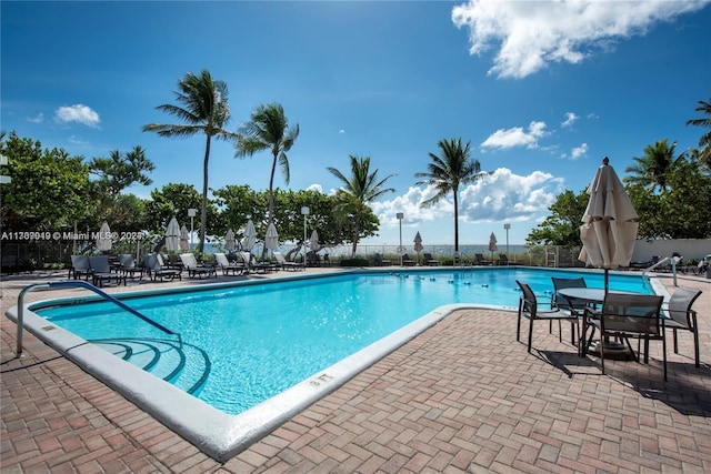 view of swimming pool featuring a patio area