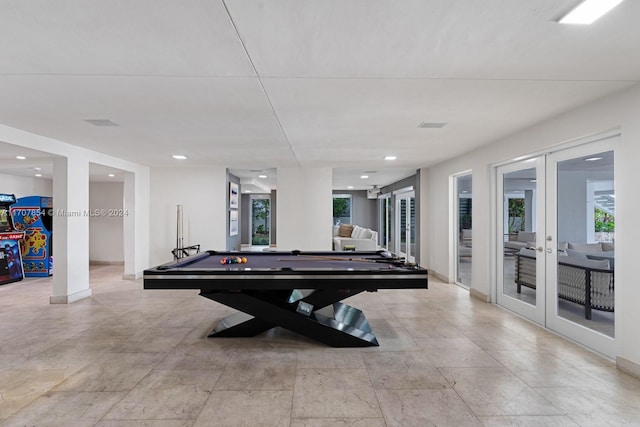 game room featuring french doors and billiards