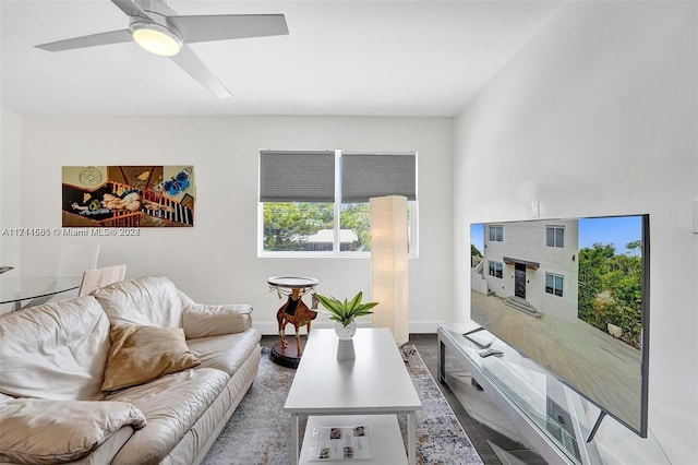 living room with ceiling fan