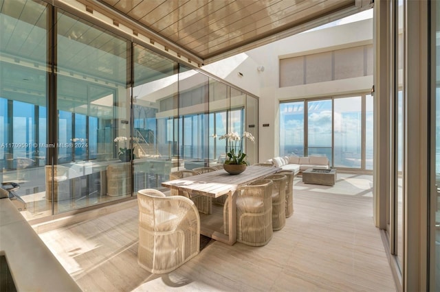 interior space with wood ceiling