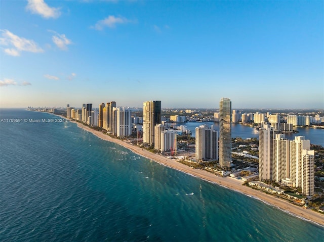 birds eye view of property with a water view and a view of the beach