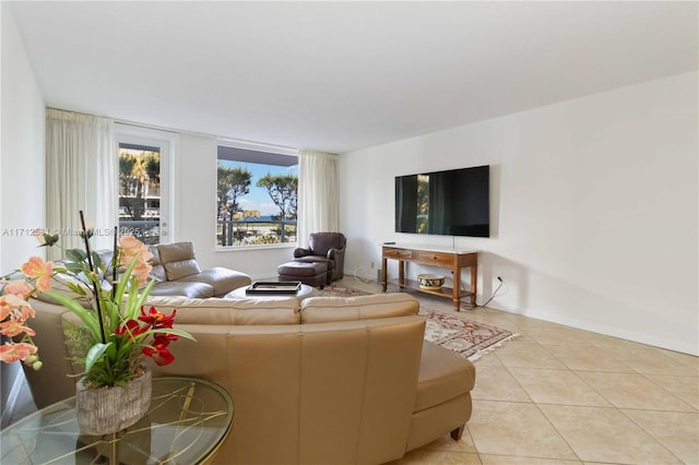 living room featuring light tile patterned flooring