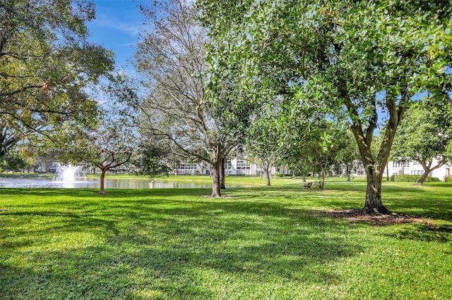 view of yard with a water view