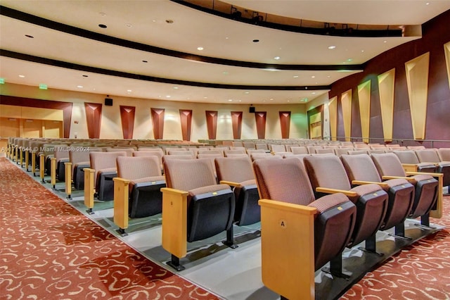 home theater room featuring carpet floors