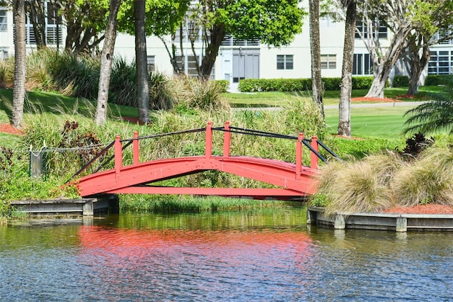 view of home's community with a water view