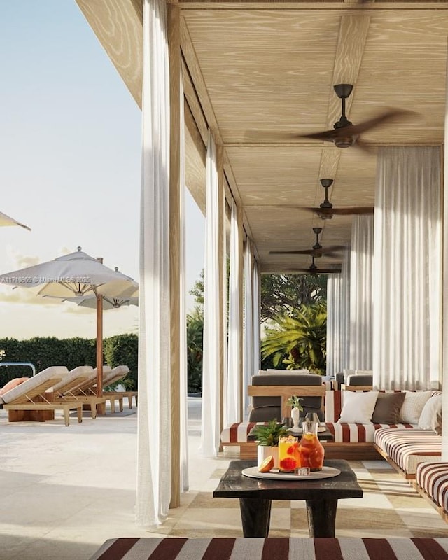 sunroom with wooden ceiling