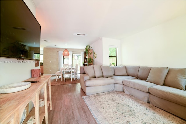 living room with wood-type flooring