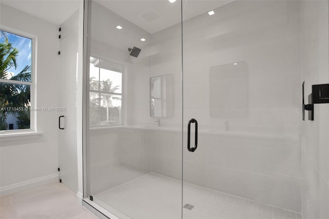 834 E Spinnaker Dr E, Hollywood, FL 33019 - bathroom with a shower with door and tile patterned floors