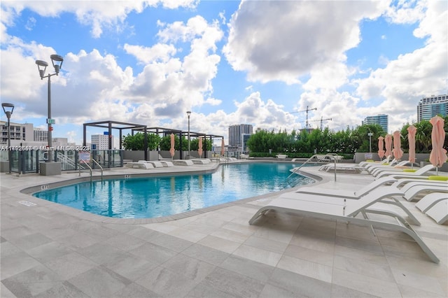 view of pool featuring a patio area