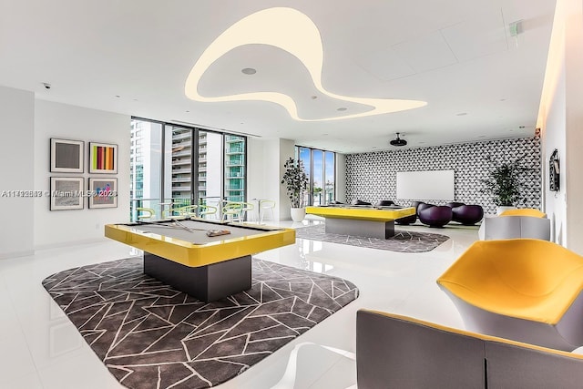 playroom with tile patterned flooring and pool table