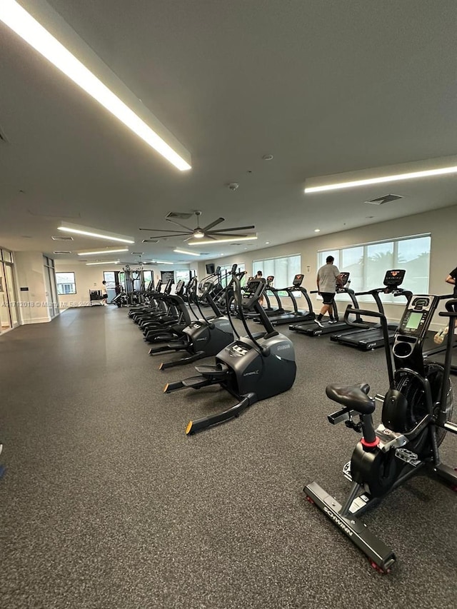 gym with ceiling fan