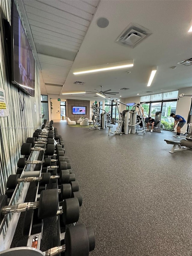 gym with ceiling fan