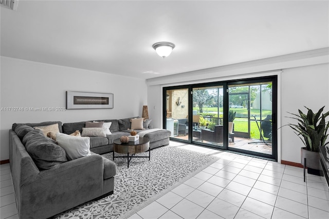 living room featuring light tile patterned flooring