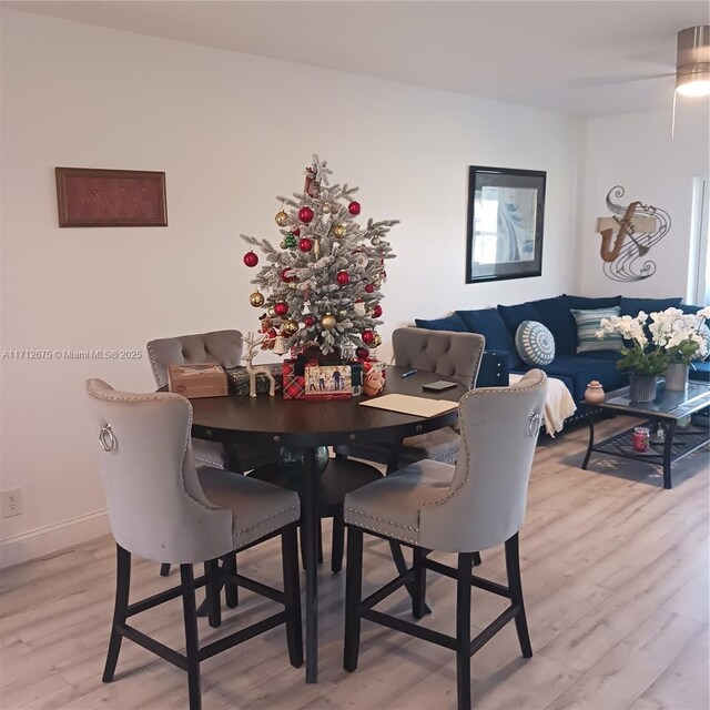 1115 Lake Ter Unit 206, Boynton Beach, FL 33426 - dining room featuring light wood-style floors, baseboards, and ceiling fan