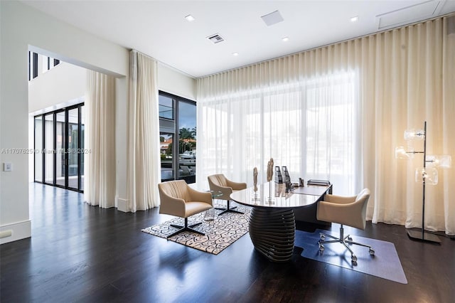 interior space with dark wood-type flooring