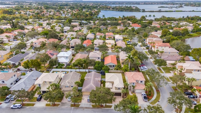 aerial view with a water view