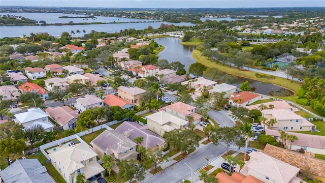 aerial view with a water view