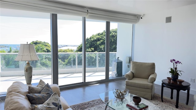 living room with plenty of natural light and floor to ceiling windows