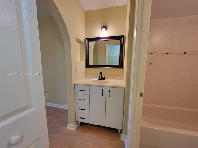 bathroom with vanity and wood-type flooring