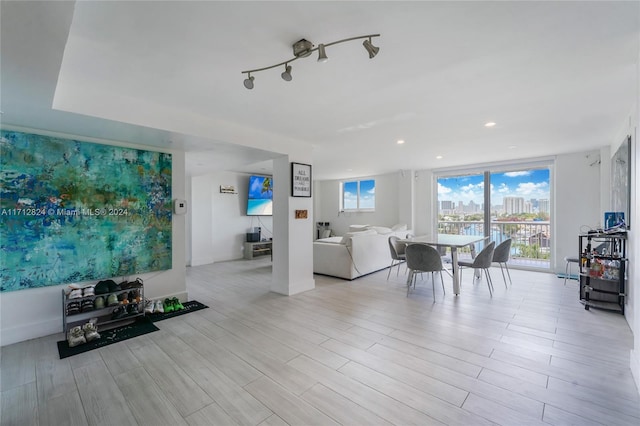 living room with light hardwood / wood-style floors