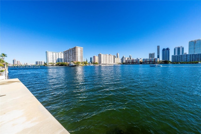 property view of water featuring a boat dock