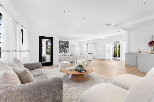 living room featuring light wood-type flooring