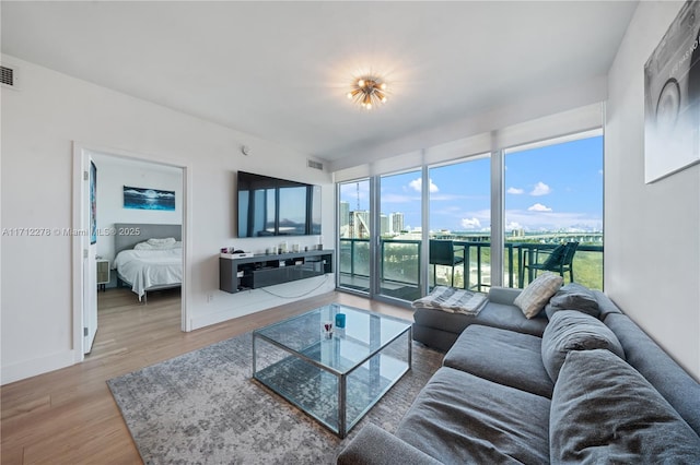 living room with hardwood / wood-style flooring