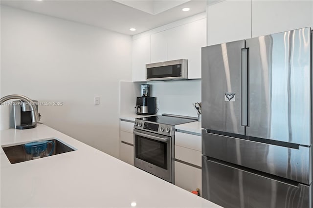 kitchen with sink, white cabinetry, and stainless steel appliances