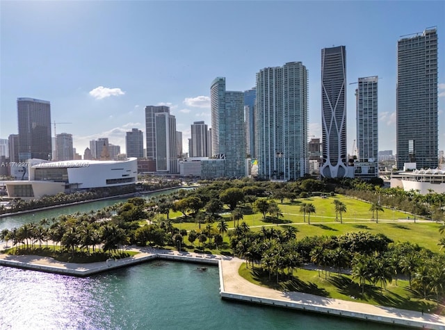 view of city with a water view