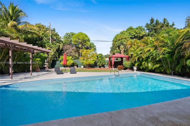 view of pool with a pergola and a patio area