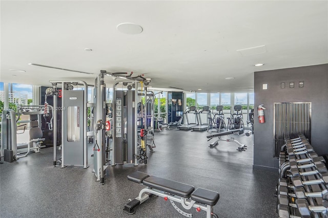 exercise room with a wall of windows