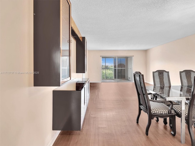 dining room with a textured ceiling and hardwood / wood-style flooring