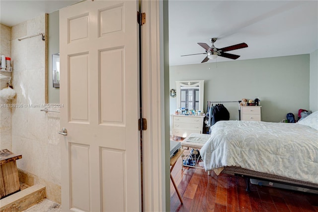 bedroom featuring ceiling fan and hardwood / wood-style floors