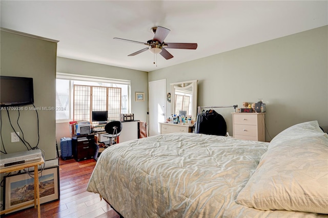 bedroom featuring ceiling fan and light hardwood / wood-style floors