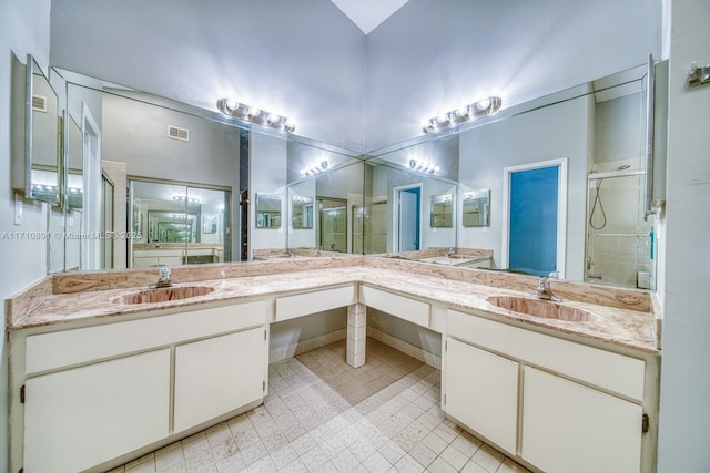 bathroom featuring vanity and walk in shower