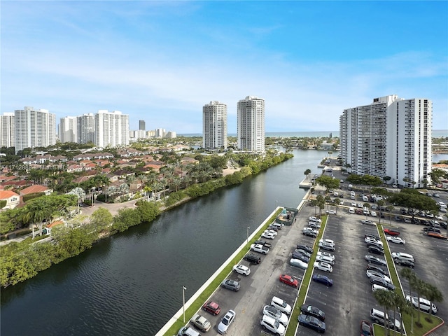 drone / aerial view with a water view and a city view