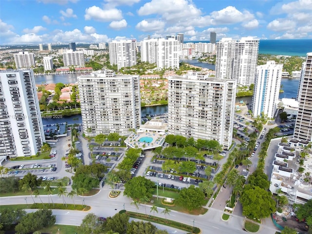 bird's eye view with a water view and a city view