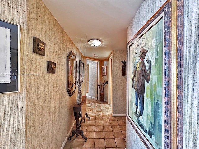 520 Brickell Key Dr Unit A1802, Miami, FL 33131 - corridor featuring light tile patterned flooring and wallpapered walls