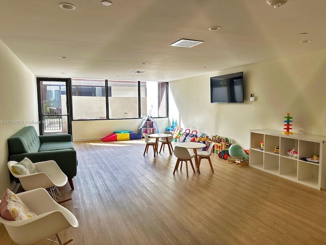 game room with wood-type flooring