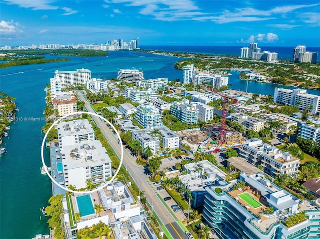 aerial view with a water view