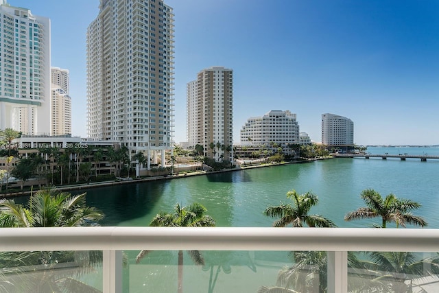 view of water feature with a view of city