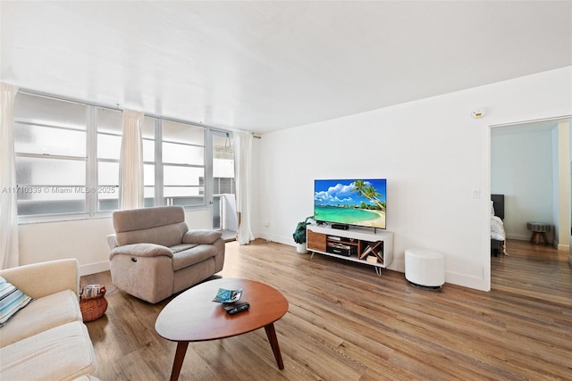 living room featuring baseboards and wood finished floors