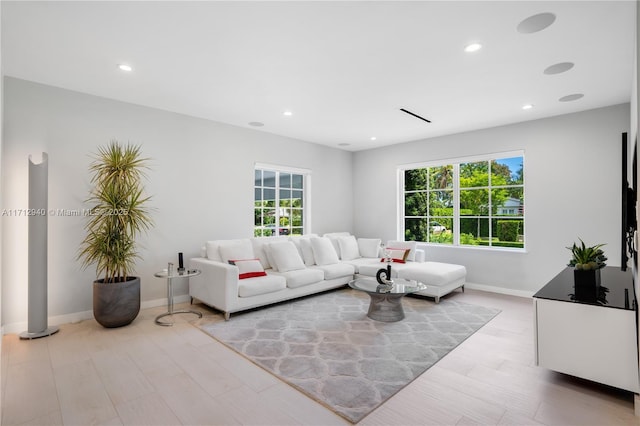 living room featuring light wood-type flooring