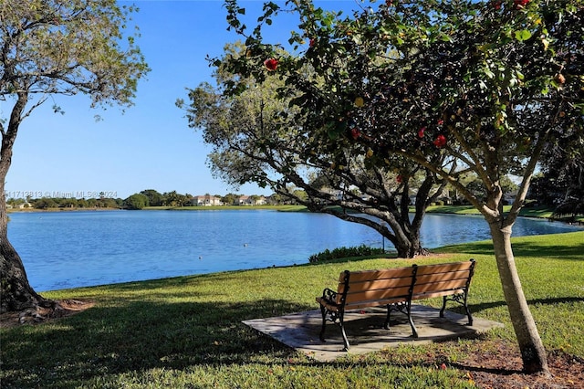 view of yard with a water view