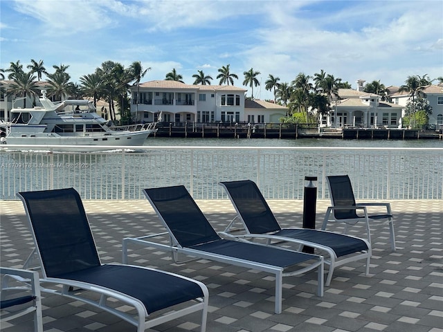 view of patio / terrace featuring a water view